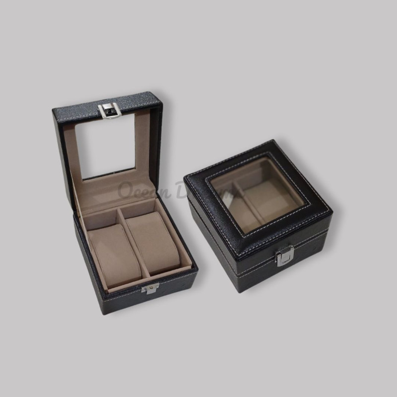 Two Watch Box Black Pu Leather 2-Slot Watch Box – Elegant Storage & Display Case ...