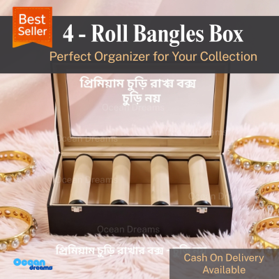 Premium 4 Roll Bangle Organizer Box – Velvet Interior & Glass Top (Cream)