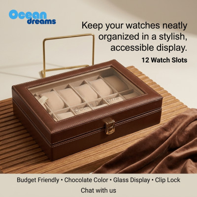 Regular 12 Slot Watch Box – Chocolate Brown | Glass Top Display Case