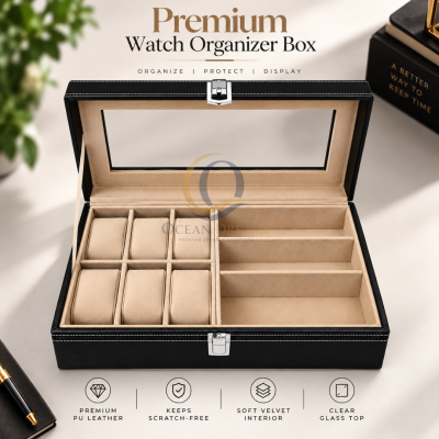6 Grids Watch and 3 sunglasses Box PU Leather Watch Case Holder Organizer Storage Box for Quartz Watches Display Best Gift