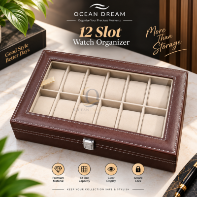 12 Slot Watch Box – Chocolate Brown | Glass Top Display Case