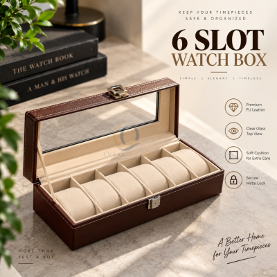 6 slot watch box display case - brown color