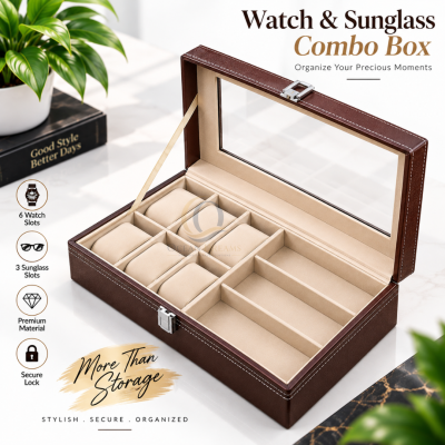 6 Grids Watch and 3 sunglasses Box | Brown Color