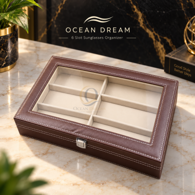Pu Leather Sunglasses Display Box - 6 slot - Brown Color